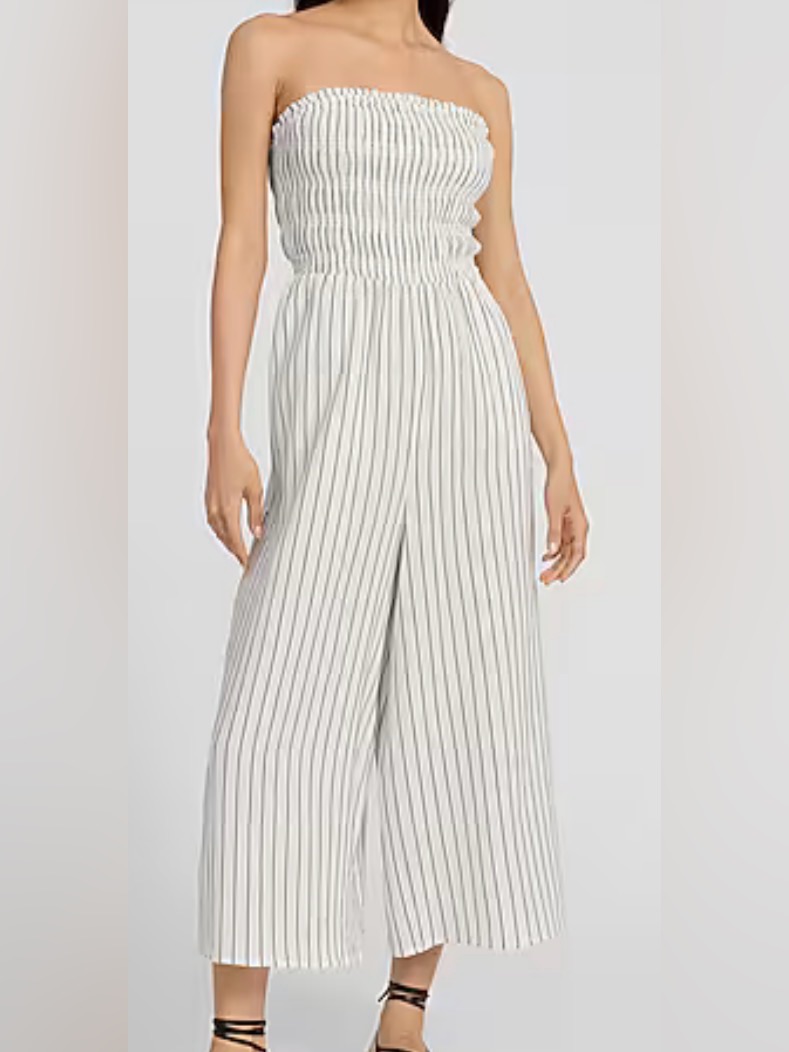 J For Justify Off White/Black Striped Strapless Wide Leg Jumpsuit Xl